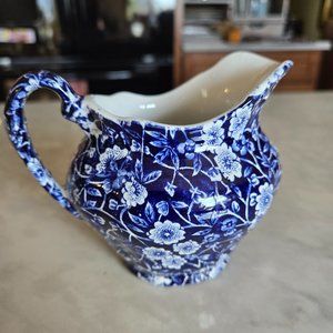 Vintage 1950s Blue & White Floral Burleigh Creamer